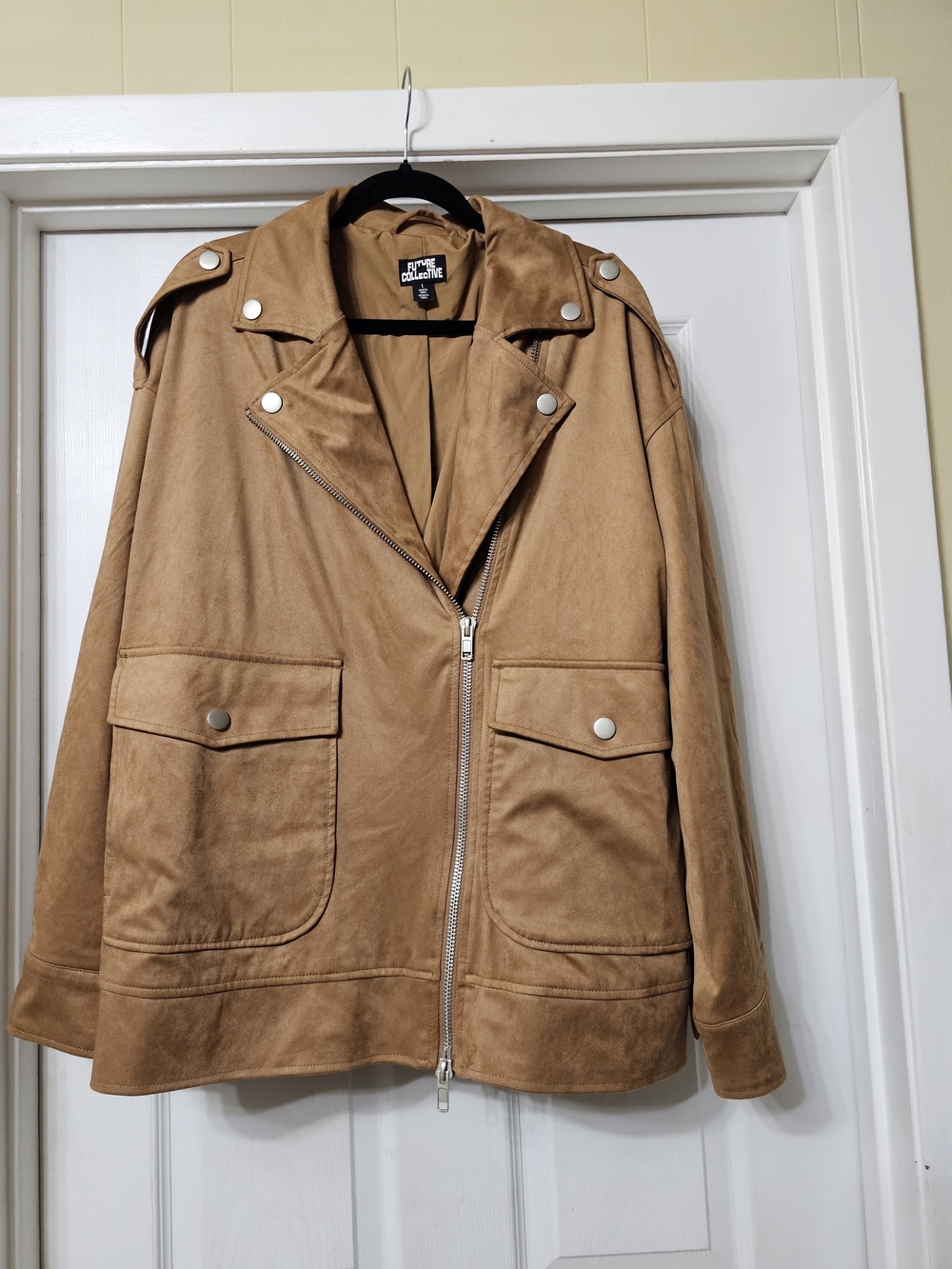 Cooperative Suede-Look Tan Moto Jacket